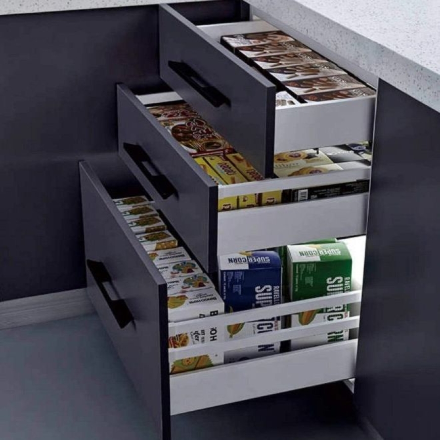 E14A-W Kitchen Iron Cabinet Soft Closing Drawer - Tandem box H=145mm (Runners-500mm)